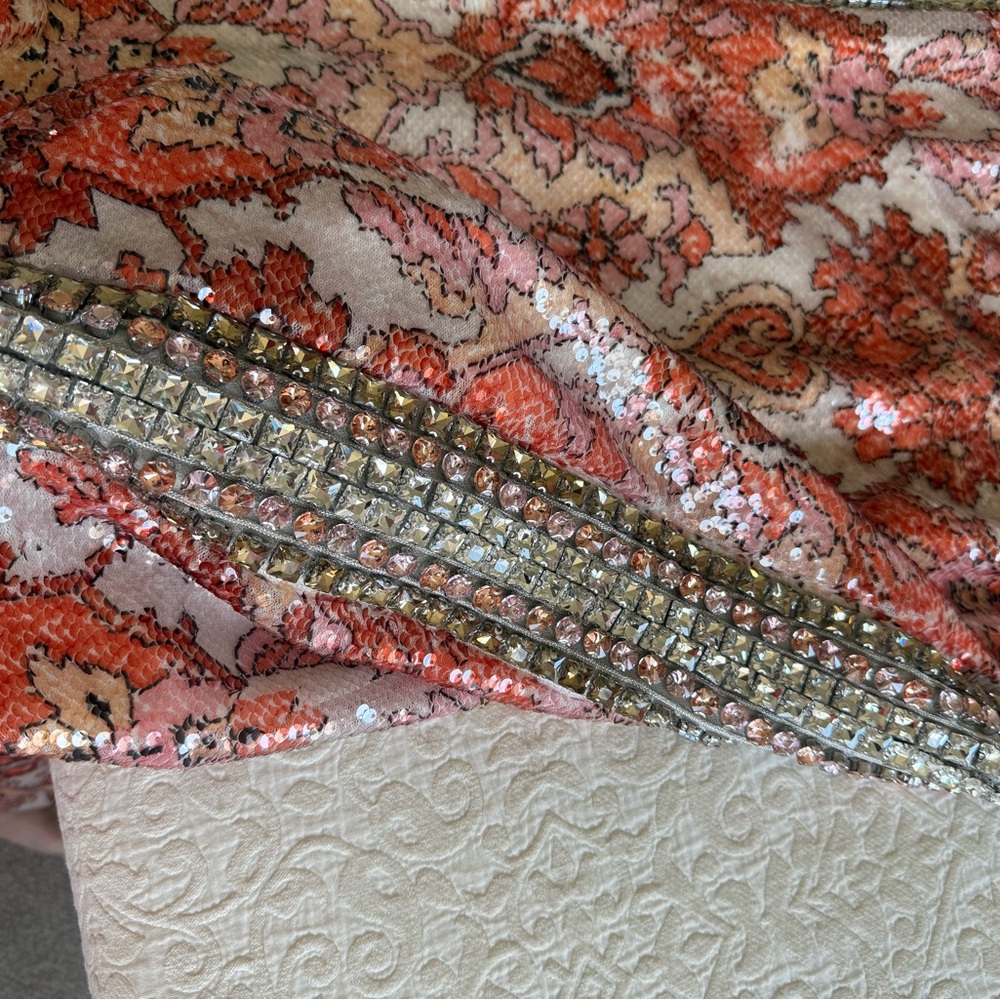 cinq a sept Coral and Blush Sequin Beaded Sleeveless Dress - Picture 9 of 9